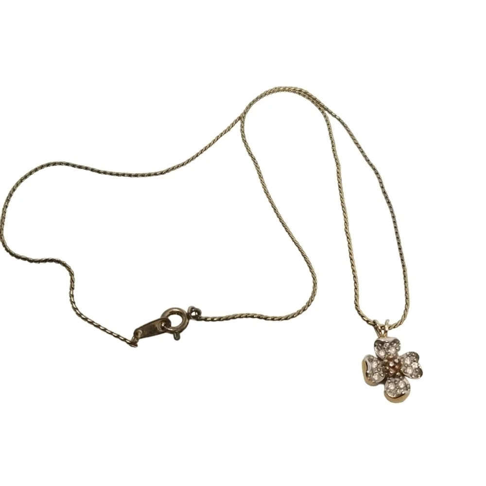 CROWN TRIFARI RARE 1955 GOLDTONE ROPE CHAIN & CRYSTAL FLOWER PENDANT NECKLACE